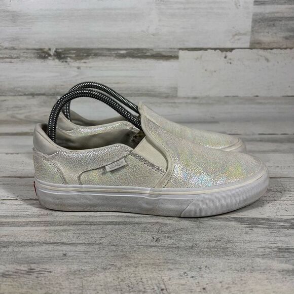Vans Womens Iridescent Asher Deluxe Comfort Slip-On Flats Shoes White Size 7.5‎ - Picture 1 of 8